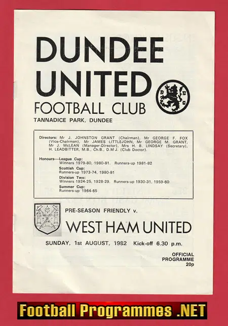 Dundee United v West Ham United 1982 – Pre Season Friendly