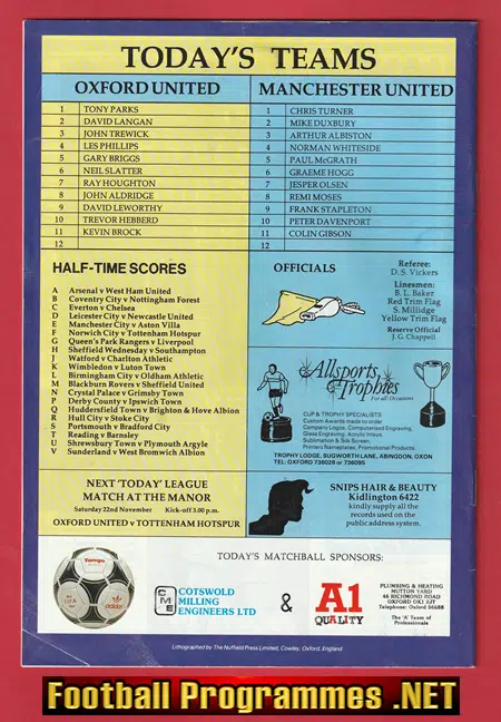 Oxford United v Manchester United 1986 Alex Ferguson First Match