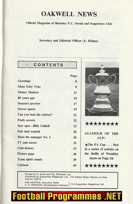 Barnsley Football Club Supporters Club Magazine 1967 - Issue 1