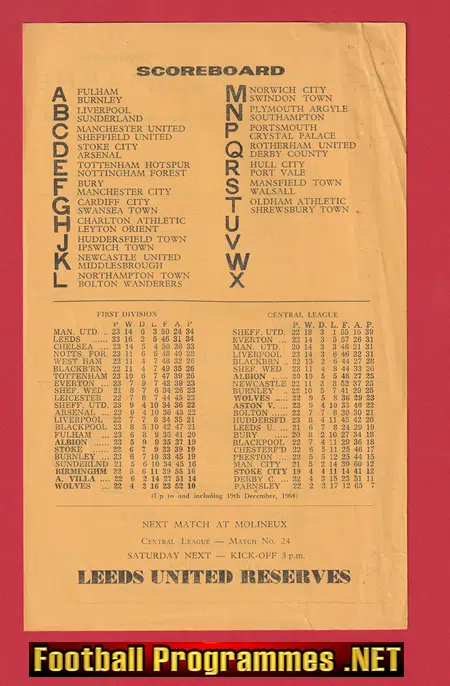 Wolves Woverhampton v Liverpool 1964 - Reserves Match Molineux