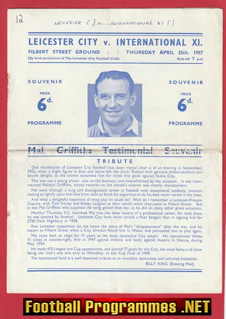 Mal Griffiths Testimonial Benefit Match Leicester City 1957