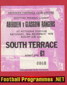 Aberdeen v Glasgow Rangers 1978 – Ticket Alex Ferguson S1