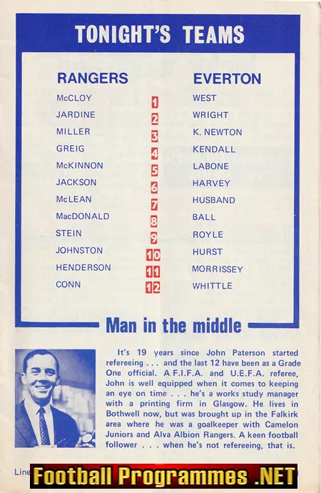 Glasgow Rangers v Everton 1971 - Friendly Match Scotland