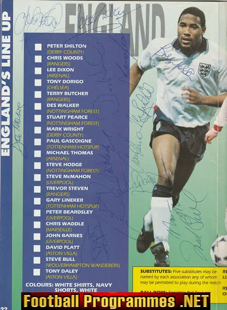 England v Czechoslovakia 1990 - Multi Autographed SIGNED