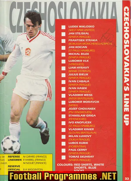 England v Czechoslovakia 1990 - Multi Autographed SIGNED