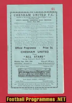 George Robinson Testimonial Benefit Chesham United 1960 SIGNED