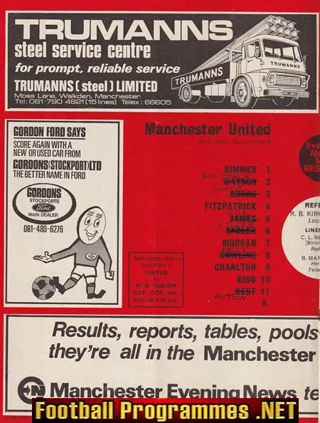 Manchester United v Crystal Palace 1970 - Man Utd + Token Sheet