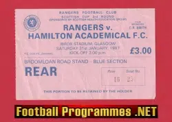 Glasgow Rangers v Hamilton Accademical 1987 - Ticket Scotland