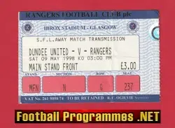 Dundee United v Glasgow Rangers 1998 - Beam Back Match Ticket