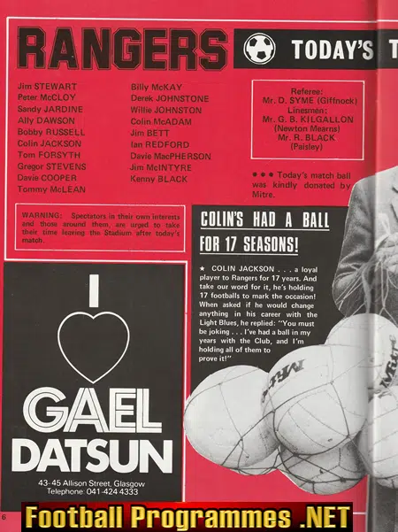 Colin Jackson Testimonial Benefit Match Glasgow Rangers 1981