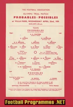 Olympic Football Trials Match 1959 - Villa Park