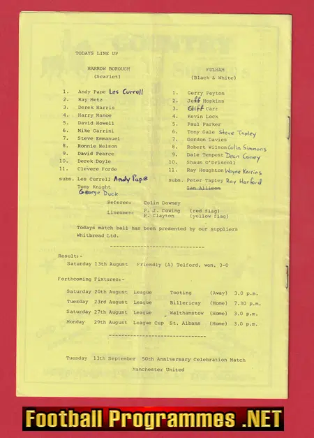 Harrow Borough v Fulham 1983 - Friendly Match
