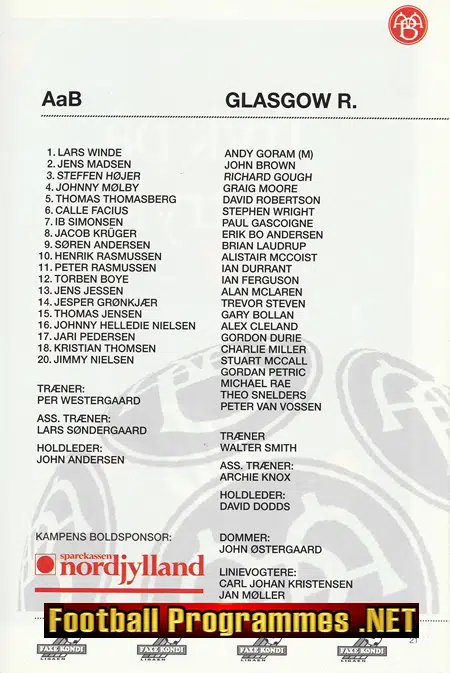 AaB Aalborg v Glasgow Rangers 1996 - Denmark ?