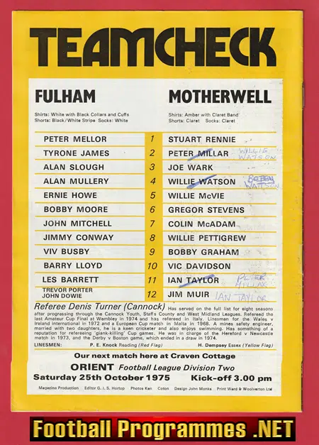 Fulham v Motherwell 1975 - Semi Final + Bobby Moore