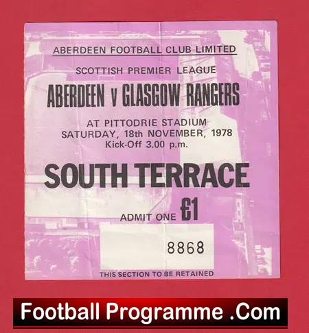 Aberdeen v Glasgow Rangers 1978 – Football Ticket Alex Ferguson Season 1