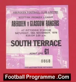 Aberdeen v Glasgow Rangers 1978 – Football Ticket Alex Ferguson Season 1