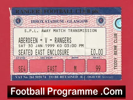 Aberdeen v Glasgow Rangers 1999 – Beam Back Ticket Ibrox