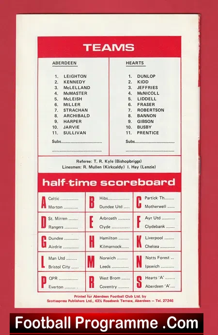 Aberdeen v Heart Of Midlothian Hearts 1978 Alex Ferguson Season