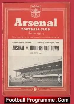Arsenal v Huddersfield Town 1953 - football programme