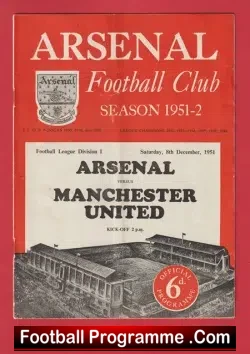 Arsenal v Manchester United 1951 - Man United 1950s - football programme