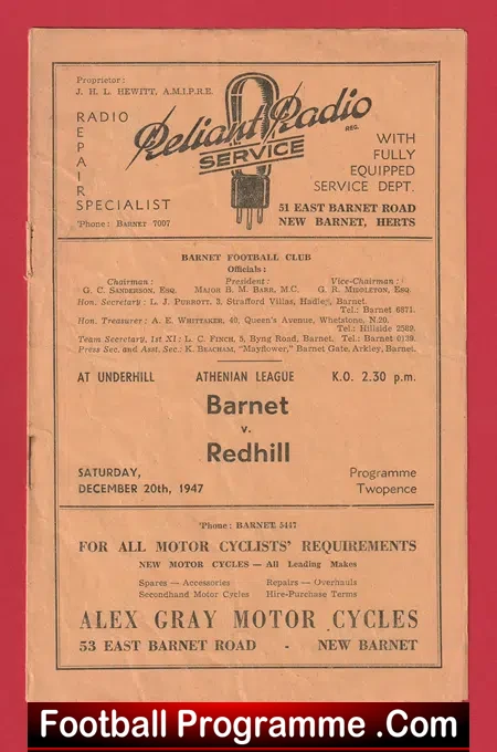 Barnet v Redhill 1947 – at Underhill 1940’s