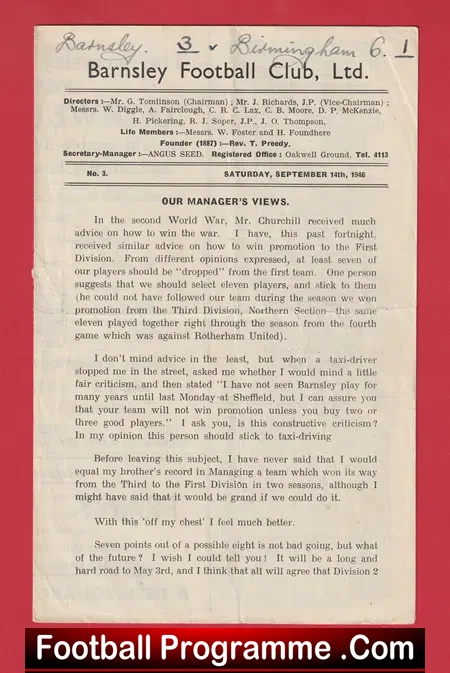 Barnsley v Birmingham City 1946 - 1940s