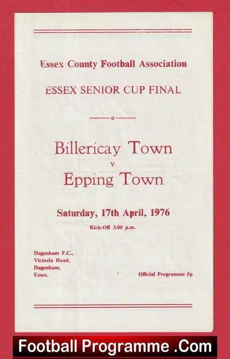 Billericay Town v Epping Town 1976 – Essex Senior Cup Final