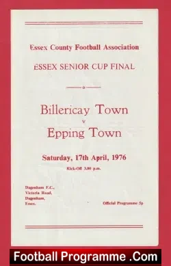 Billericay Town v Epping Town 1976 - Essex Senior Cup Final - football programme