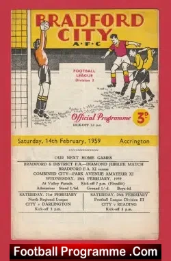 Bradford City v Accrington Stanley 1959 - football programme