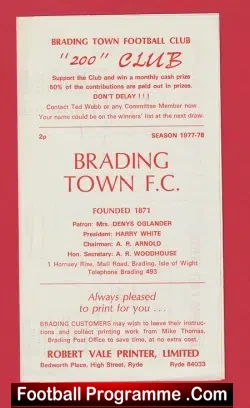 Brading Town v Waterlooville 1977 - football programme