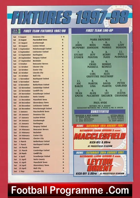 Brighton Hove Albion v Leyon Orient 1997 First Match Gillingham
