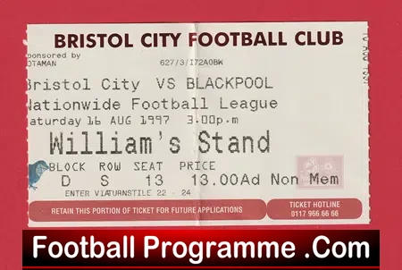 Bristol City v Blackpool 1997 – Football Match Ticket