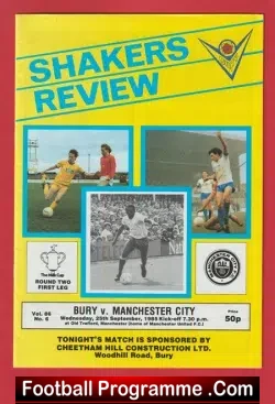Bury v Manchester City 1985 - League Cup Match at Old Trafford - football programme