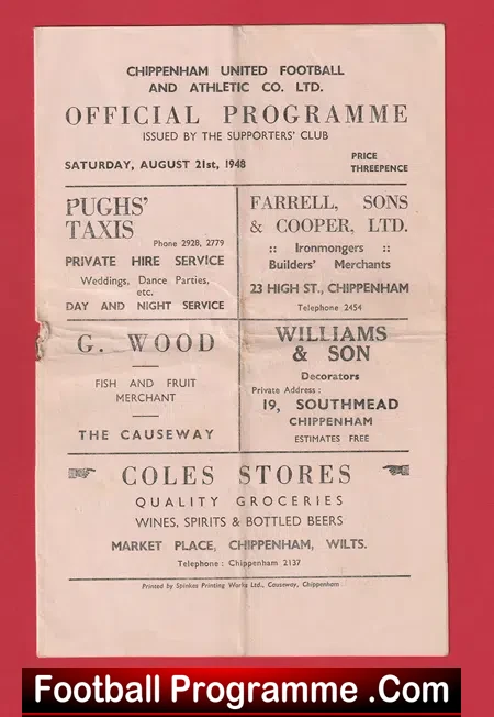 Chippenham United v Weston Super Mare 1948 - 1940's