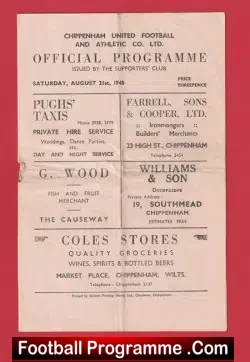 Chippenham United v Weston Super Mare 1948 - 1940's - football programme