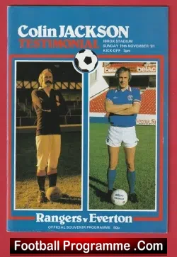 Colin Jackson Testimonial Benefit Match Glasgow Rangers 1981 - football programme