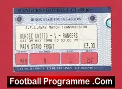 Dundee United v Glasgow Rangers 1998 – Beam Back Match Ticket