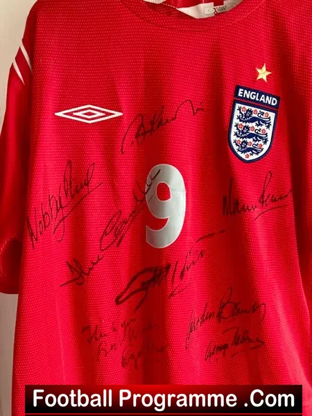 England Autographed Signed Football Shirt Charlton Banks Stiles