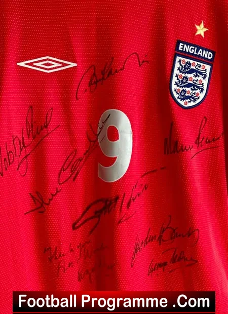 England Autographed Signed Football Shirt Charlton Banks Stiles