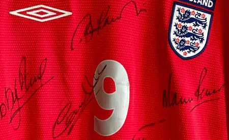 England Autographed Signed Football Shirt Charlton Banks Stiles