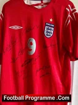 England Autographed Signed Football Shirt Charlton Banks Stiles