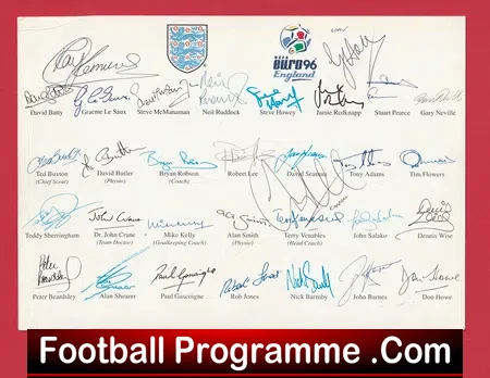 England Football Team Multi Autographed Picture SIGNED 1995 1996