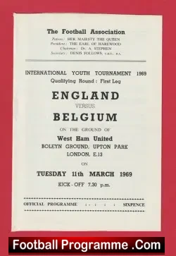 England v Belgium 1969 – Youth Tournament at West Ham