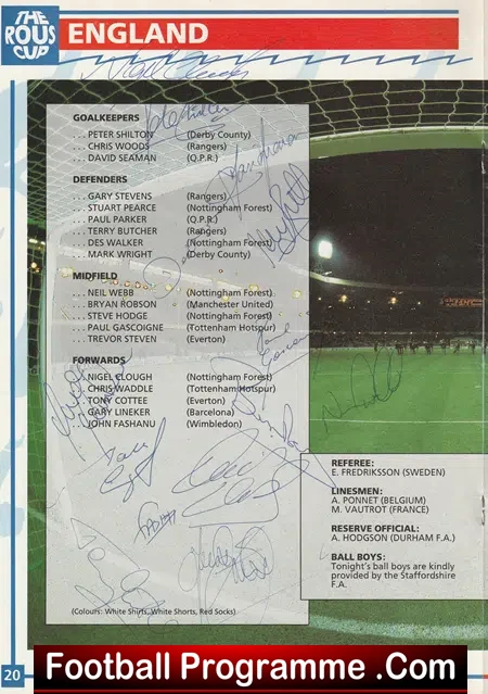 England v Chile 1989 - Multi Autographed SIGNED