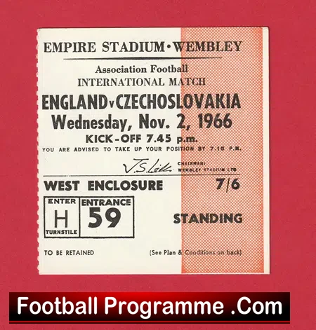 England v Czechoslovakia 1966 – Ticket Wembley