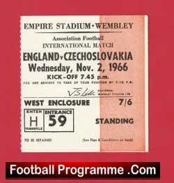 England v Czechoslovakia 1966 – Ticket Wembley