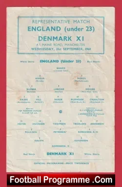 England v Denmark 1960 - Representative Match Bobby Moore Debut - football programme