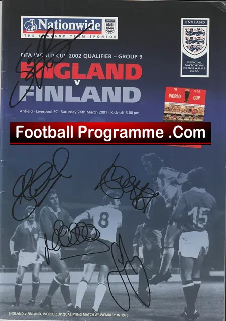 England v Finald 2001 – Multi Autographed SIGNED + Beckham