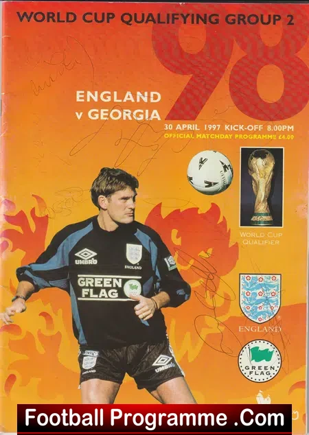 England v Georgia 1997 – Multi Autographed SIGNED Beckham Gazza
