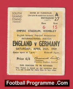 England v Germany 1959 – Football Ticket Schoolboys